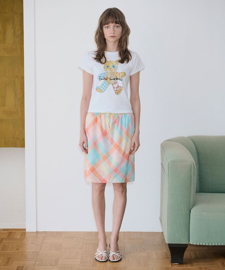 Check Printed Midi Skirt (Orange)