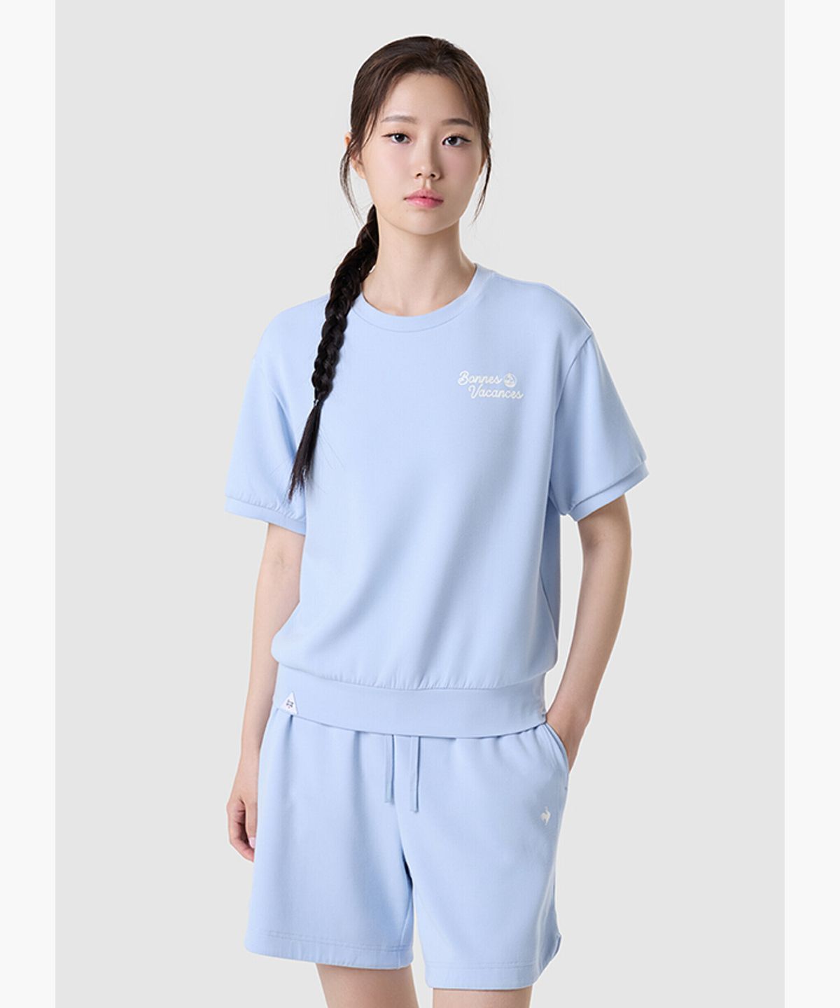 르꼬끄(LECOQ) 여성 쿨텐션 루즈핏 반팔 맨투맨  - 블루 QR222ORS61
