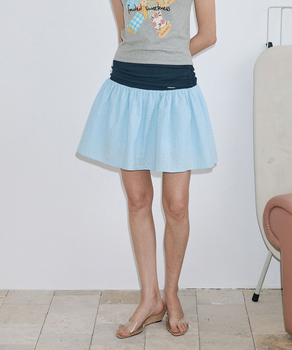 MUSINSA公式 | SINOON Eyelet Mix Flare Skirt (Blue)