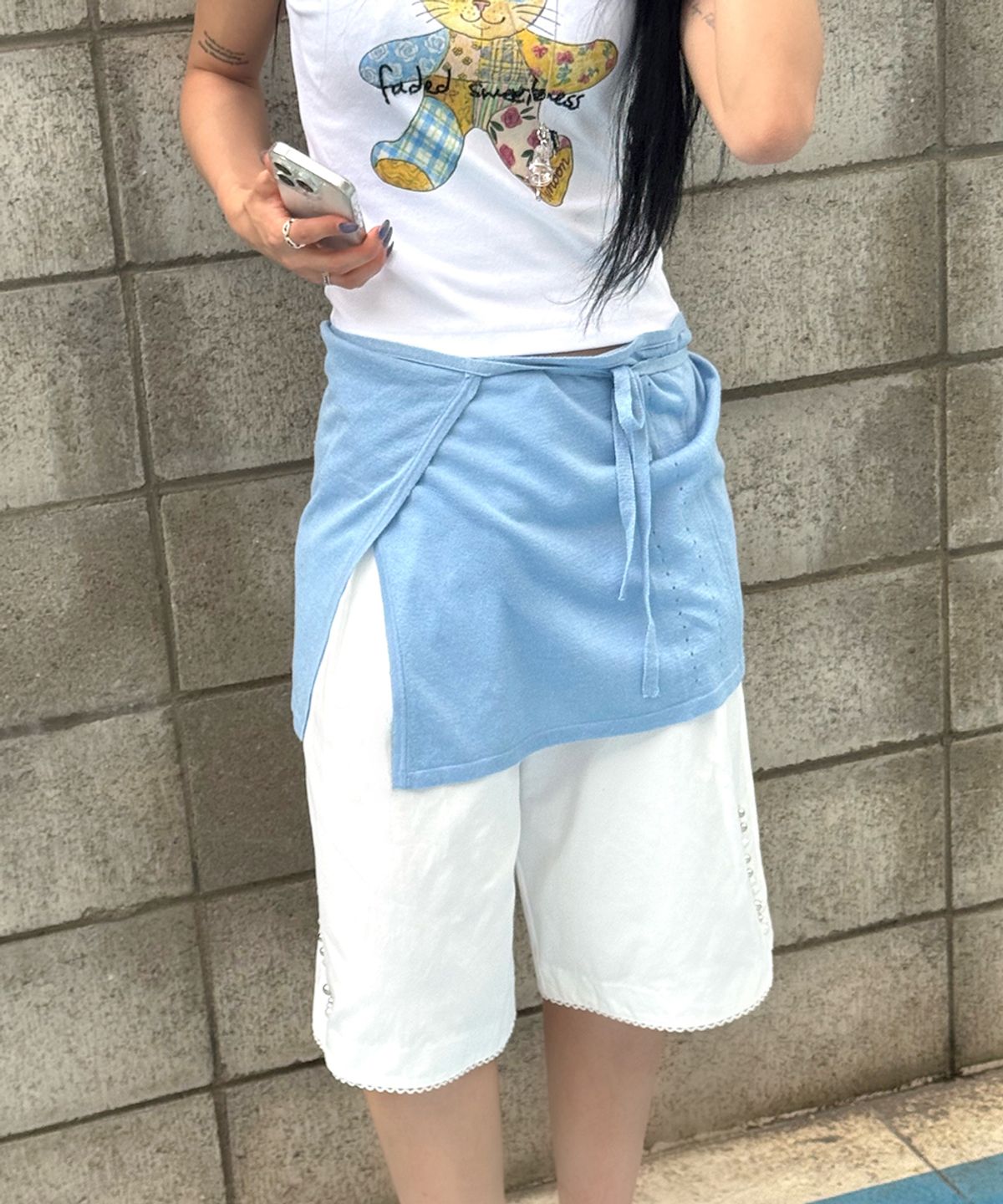 시눈(SINOON) Sheer Layered Skirt (Soft Blue)