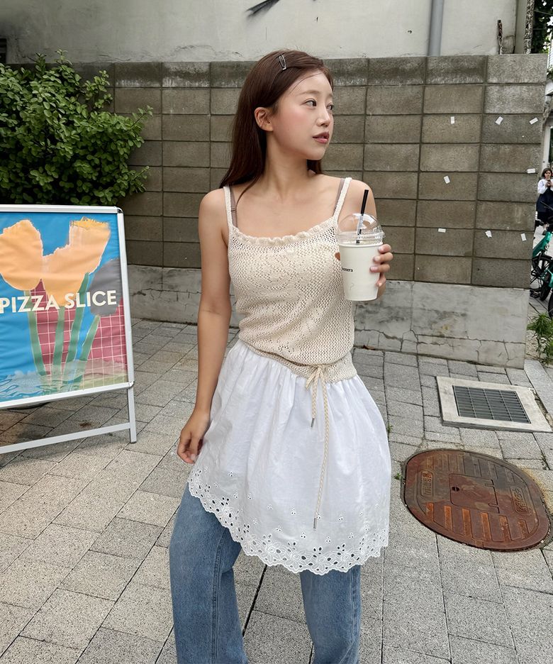Crochet Rose Knit Onepiece (Cream)