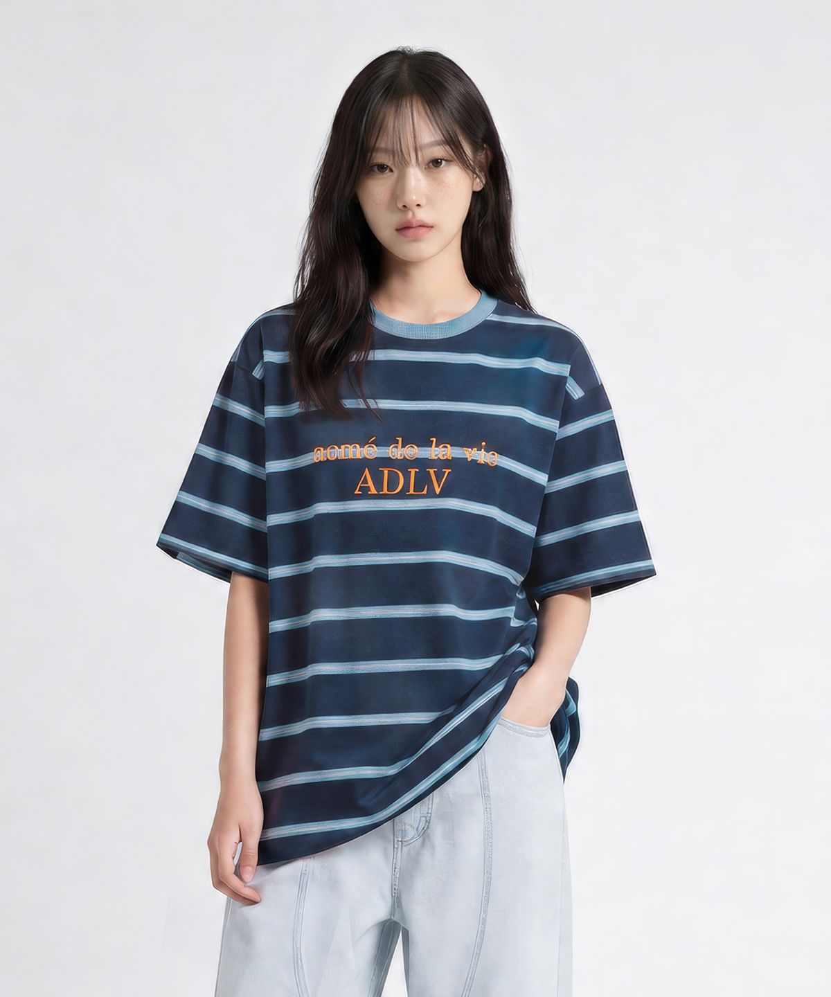 아크메드라비(ACME DE LA VIE) STRIPE WASHED POINT LOGO SHORT SLEEVE T-SHIRT