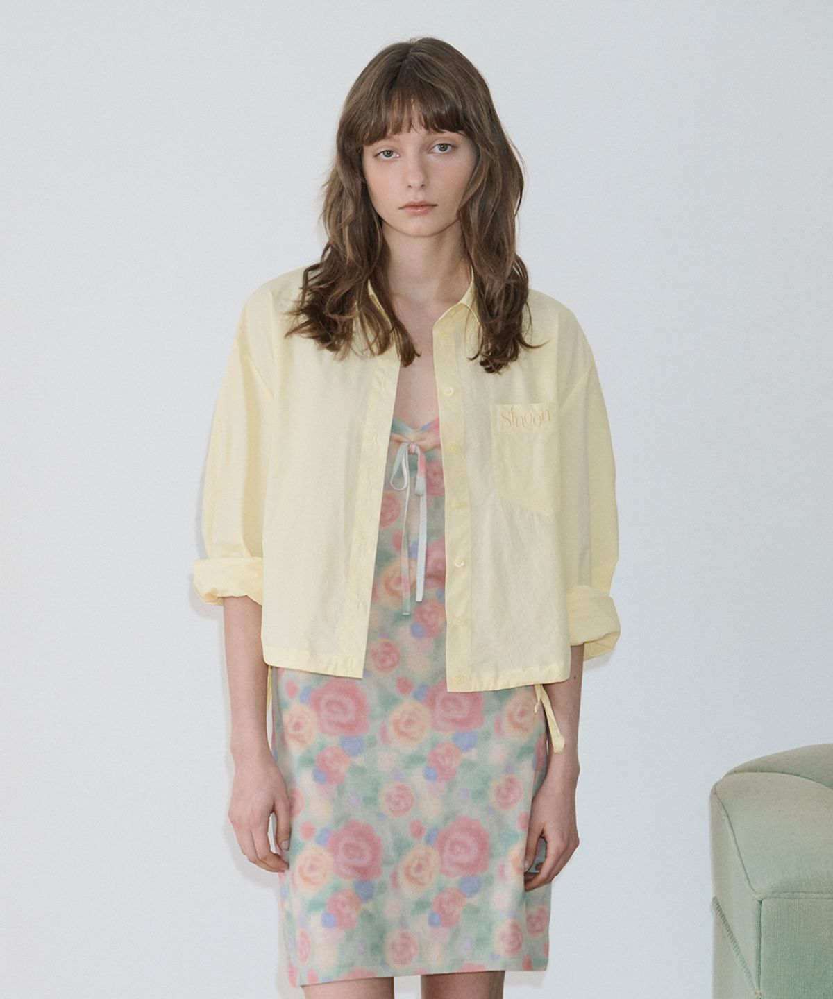 시눈(SINOON) 2-Way Drawstring Crop Shirt (Yellow)