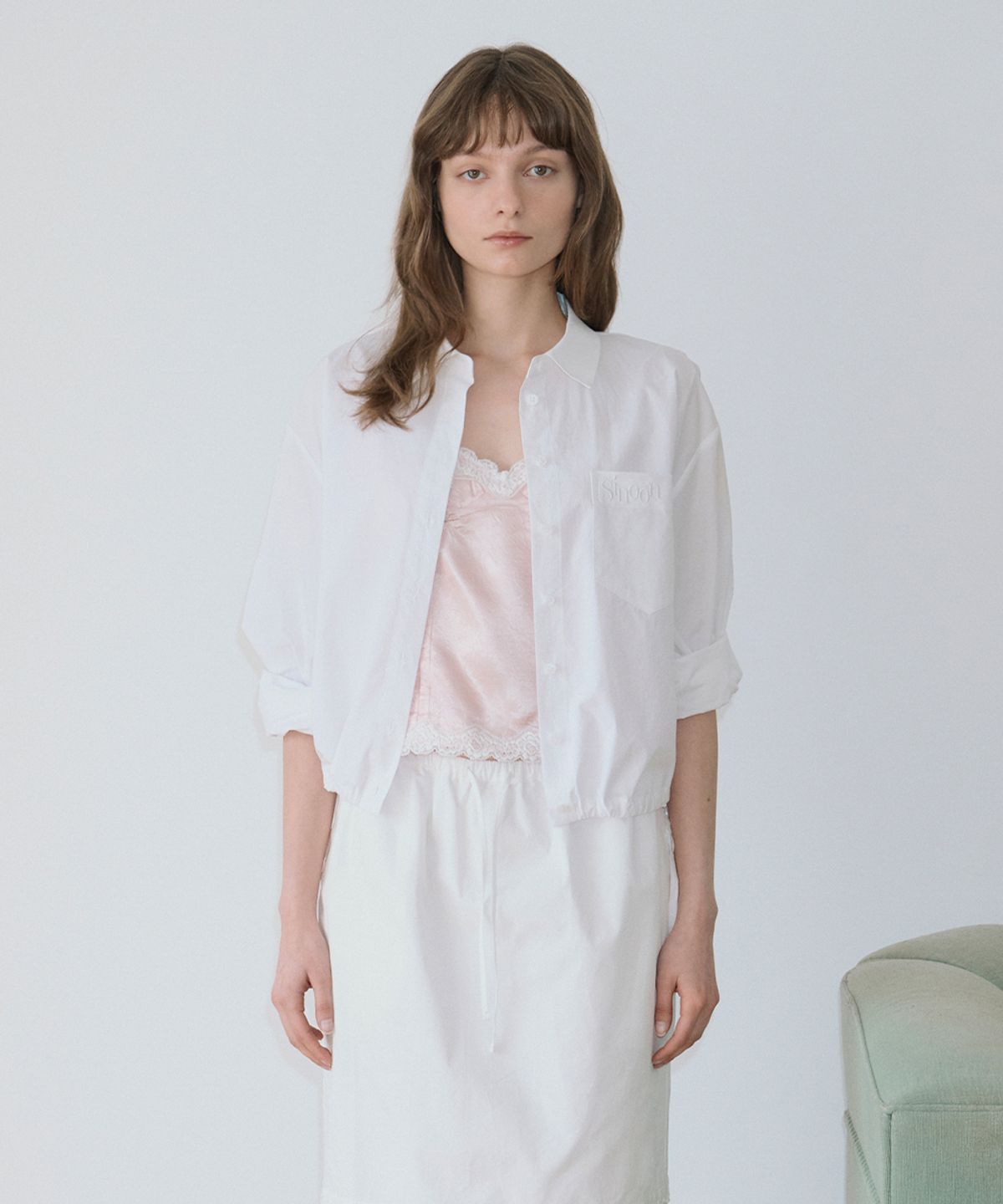 시눈(SINOON) 2-Way Drawstring Crop Shirt (White)