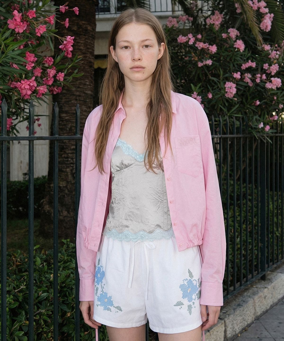 시눈(SINOON) 2-Way Drawstring Crop Shirt (Pink)