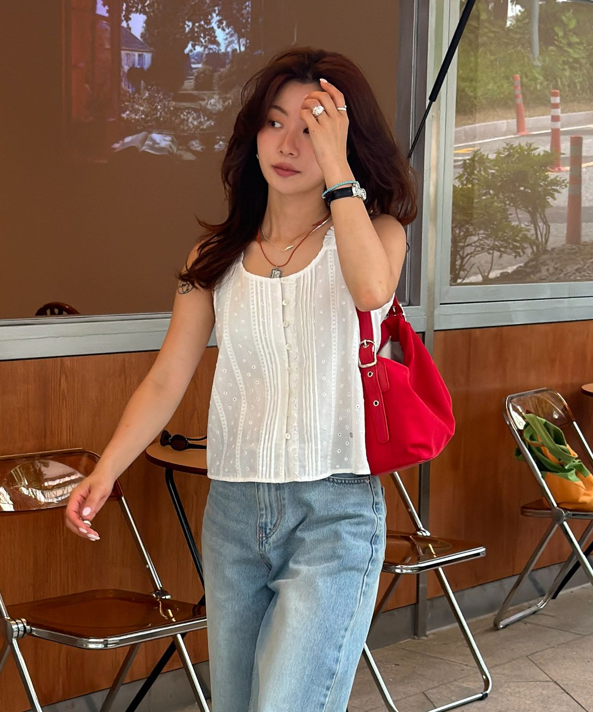 오스트카카(OSTKAKA) 웨이브 더블 버클 숄더 레드