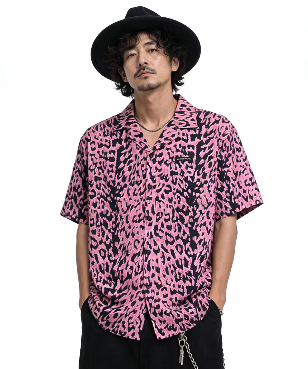 아티스트웨어(ARTISTWEAR) [ATW] 플로우 레오파드 하프셔츠 - PINK
