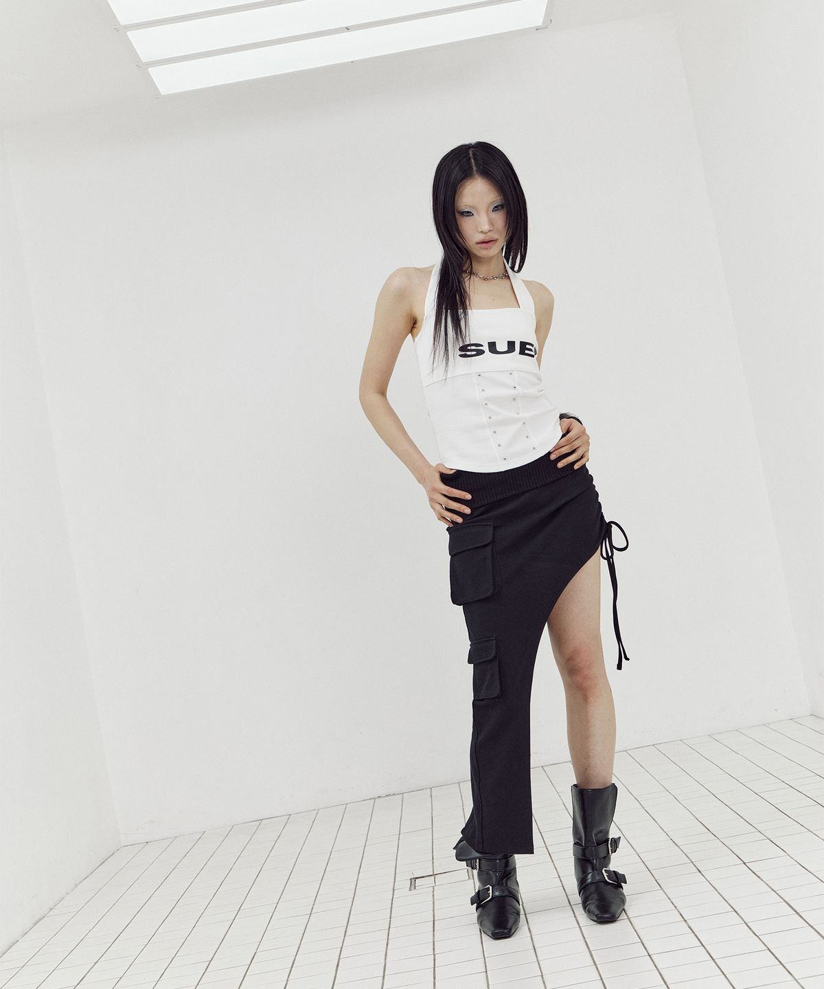 셋업이엑스이(SETUP-EXE) RIFLE CARGO SKIRT / BLACK