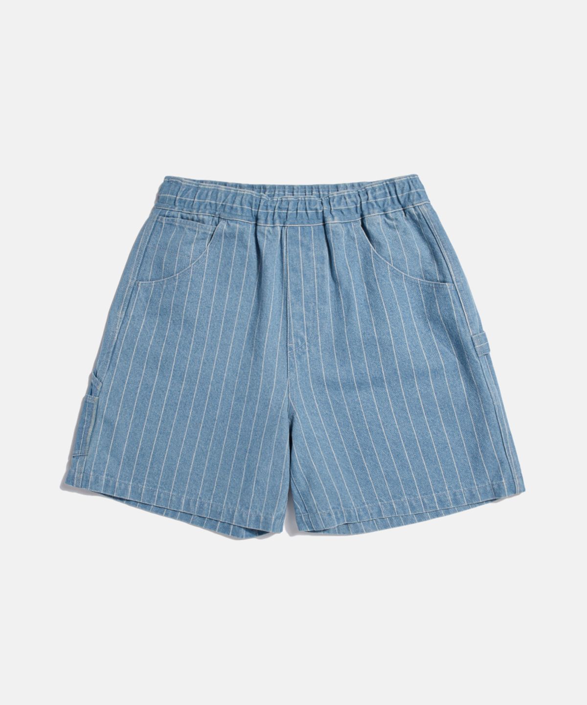 에스피오나지(ESPIONAGE) Stripe Denim Painter Shorts Light Indigo