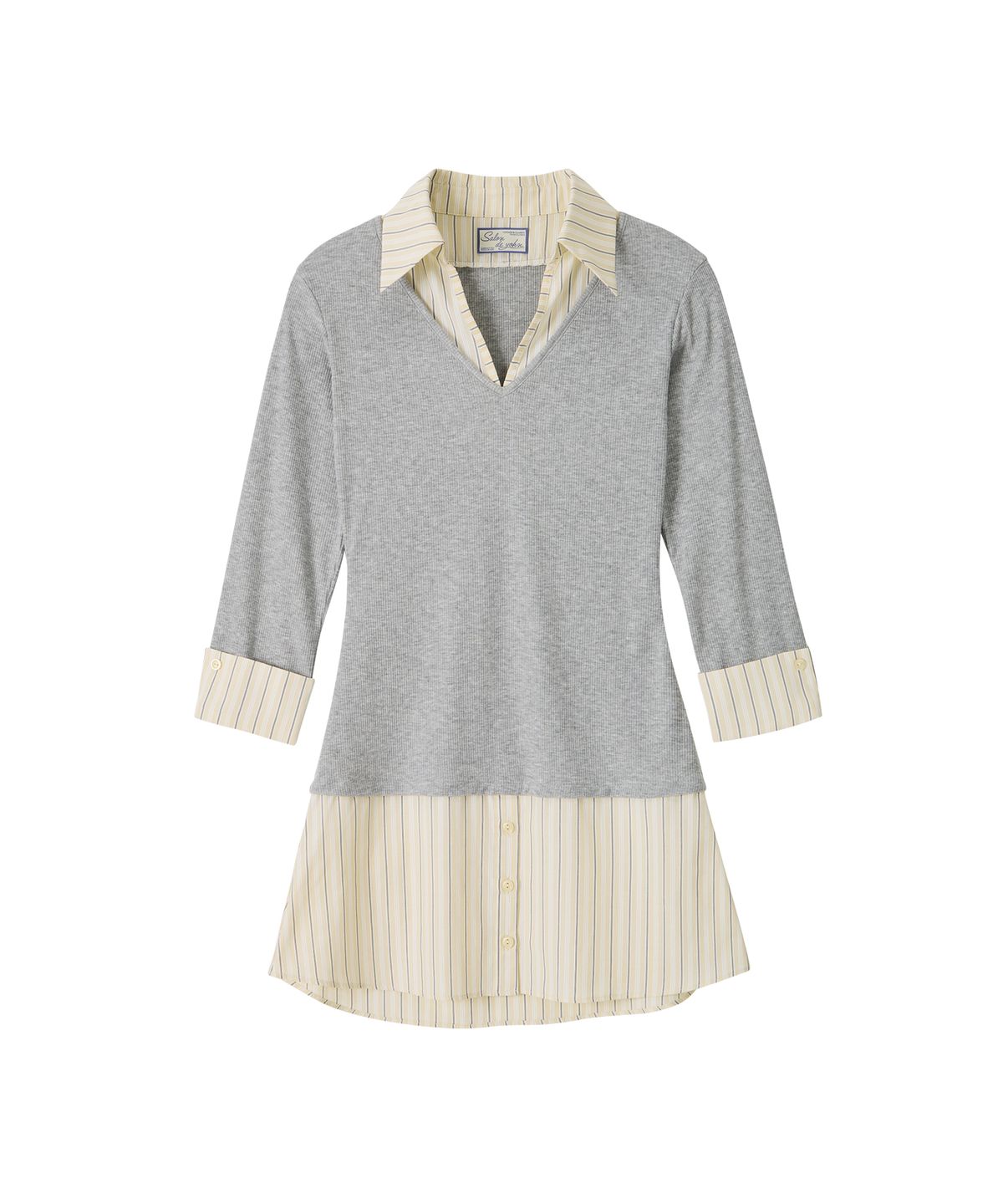 살롱 드 욘(SALON DE YOHN) Striped Shirt Detail Jersey Dress_ Gray