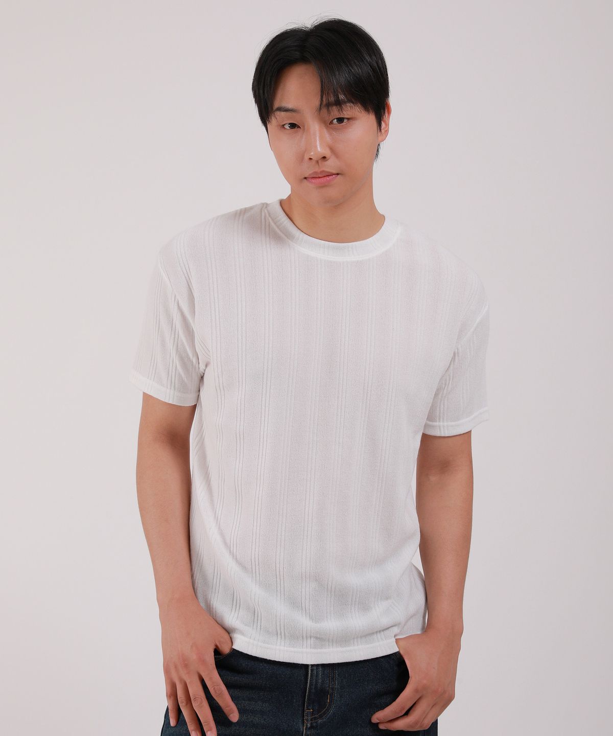 디벨로브(DEVELOVE) 골지 라운드 반팔 티셔츠_아이보리