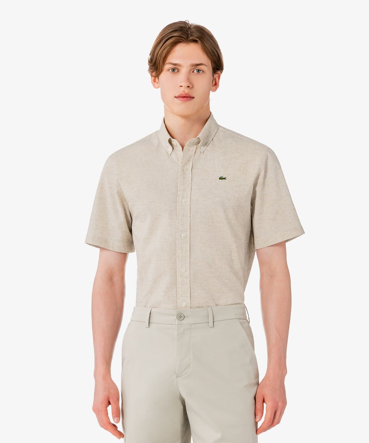 라코스테(LACOSTE) 남성 반팔 린넨 혼방 체크 셔츠 CH367E-56G 02S