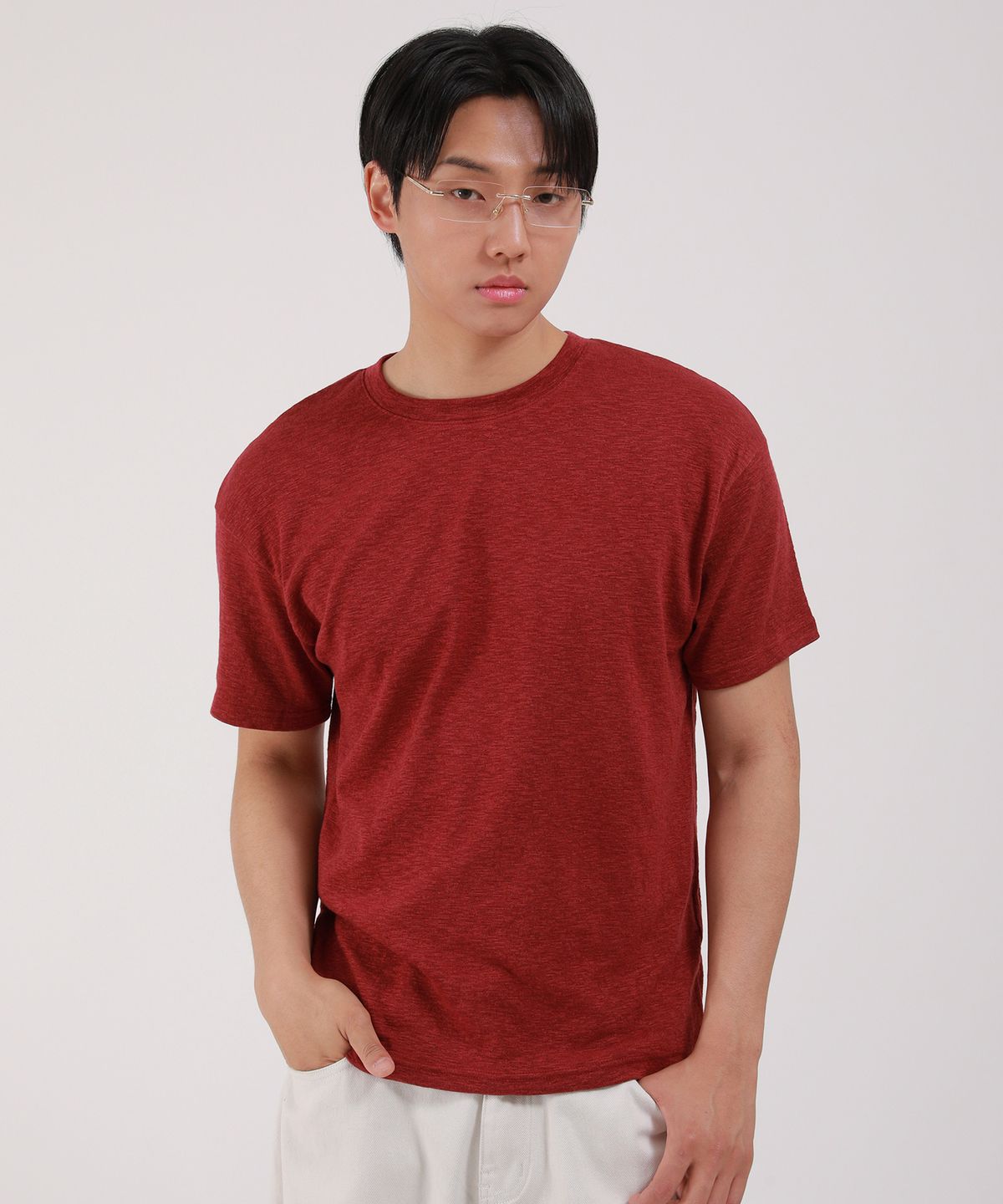 디벨로브(DEVELOVE) 슬라브 라운드 반팔 티셔츠_버건디
