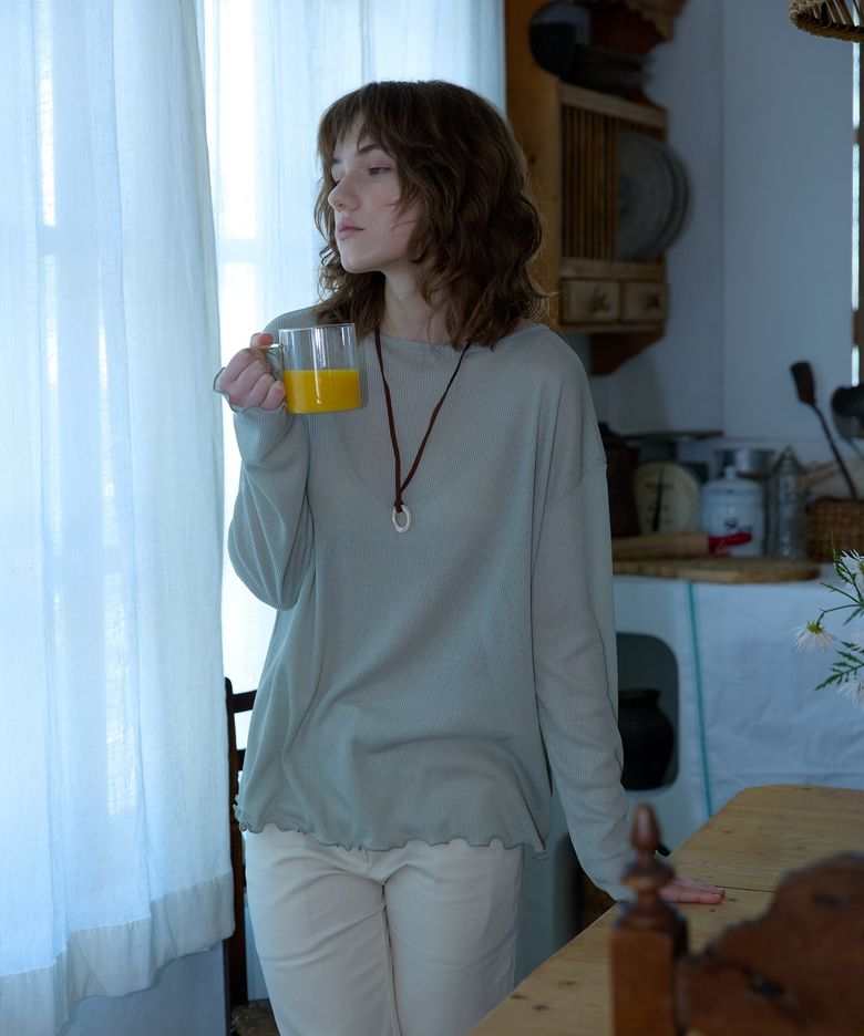 Boat Neck Sheer Top_Khaki