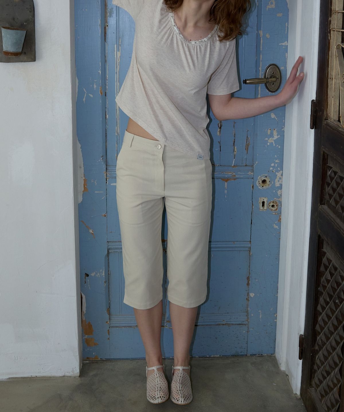 위오이(WIOE) Low Rise Capri Pants_Cream
