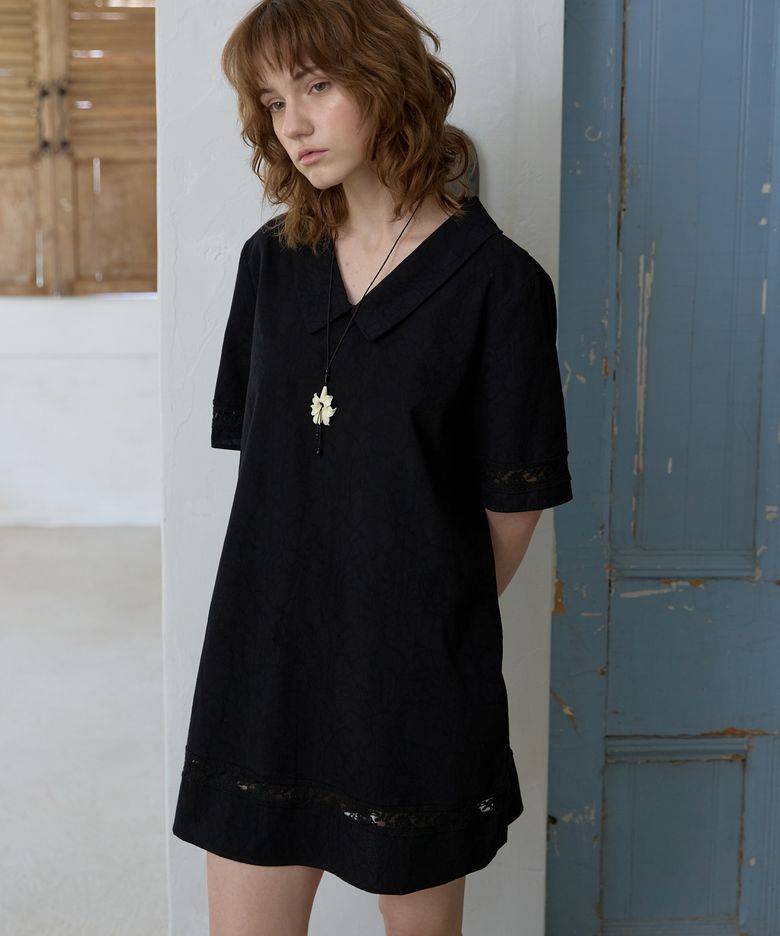 Vintage Lace Hem Mini Dress_Black