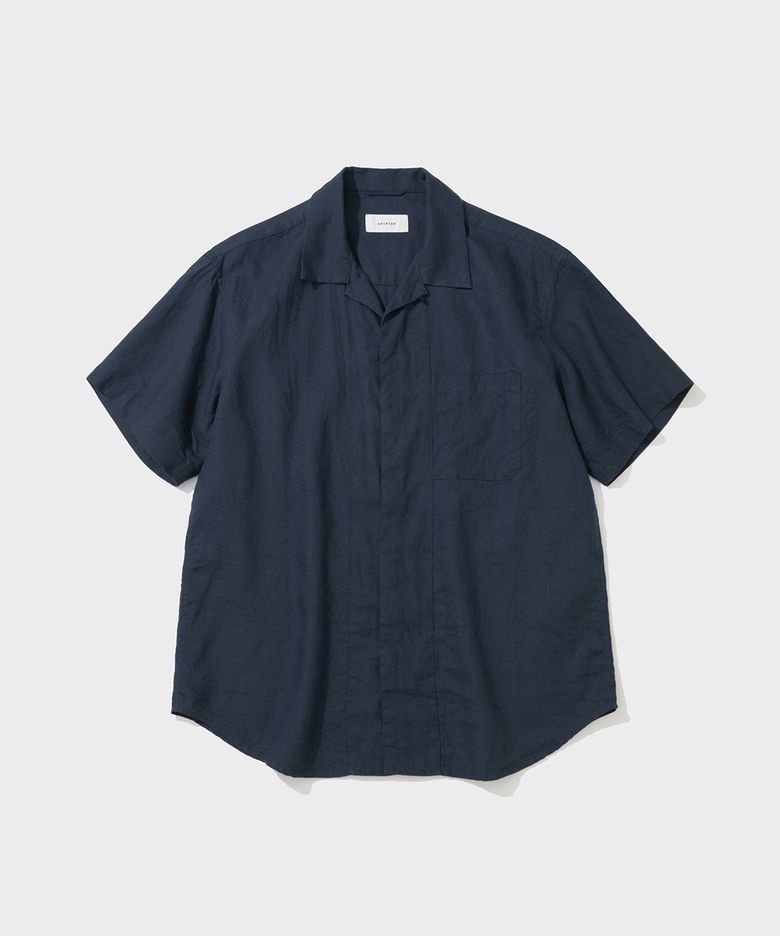 PURE LINEN SHORT SLEEVE SHIRT (NAVY)