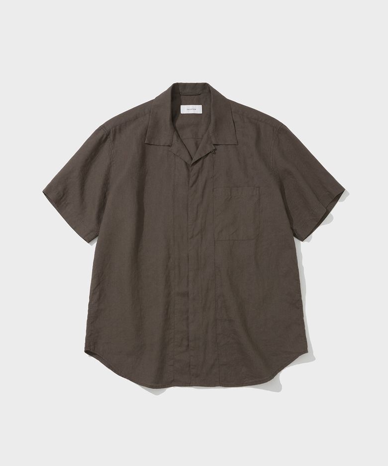 PURE LINEN SHORT SLEEVE SHIRT (BROWN)