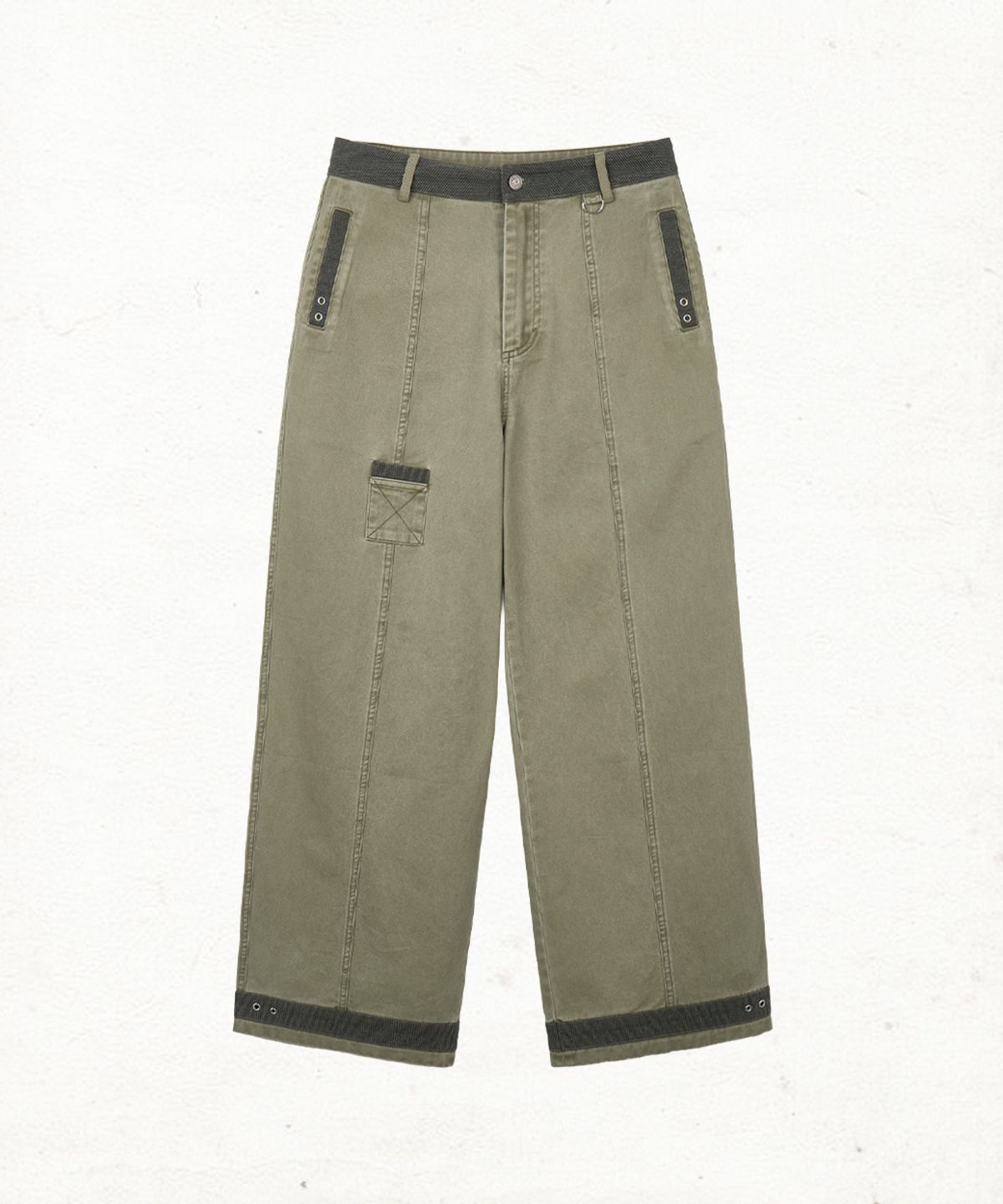단델(DANDEL) DD box stitch binding pants (ASH KHAKI)