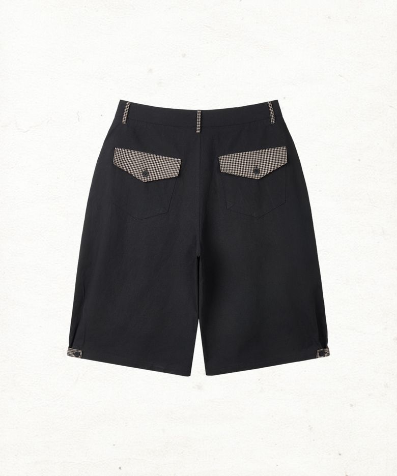 DD check balloon bermuda pants (BLACK)