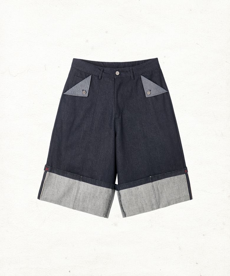 DD turn-up denim bermuda pants (INDIGO)