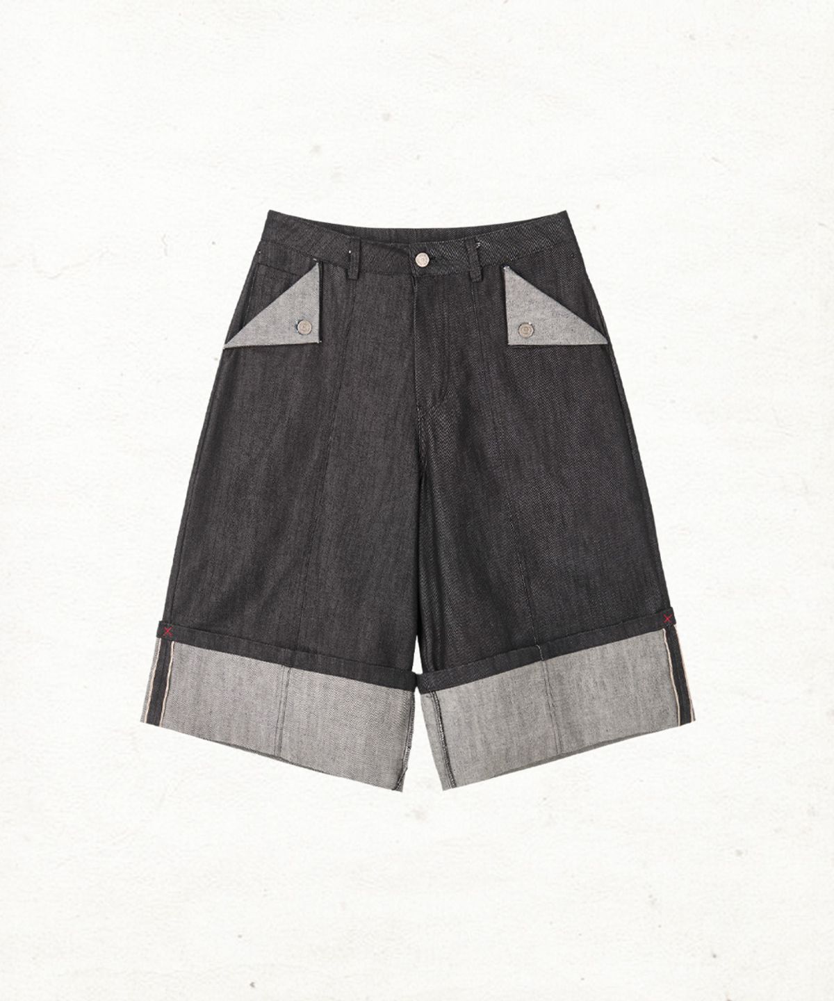 단델(DANDEL) DD turn-up denim bermuda pants (BLACK)