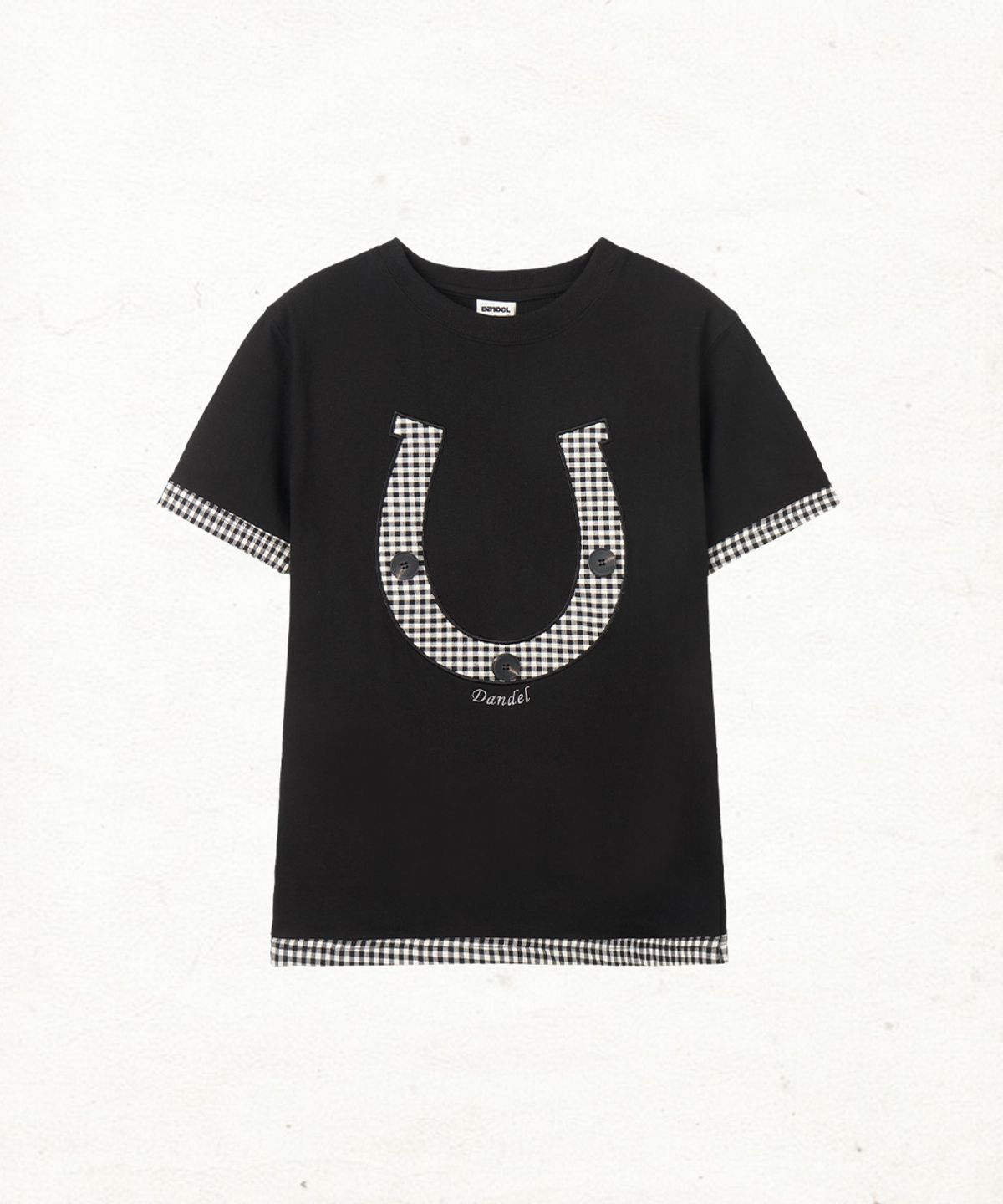 단델(DANDEL) DD horseshoe check applique tee (BLACK)