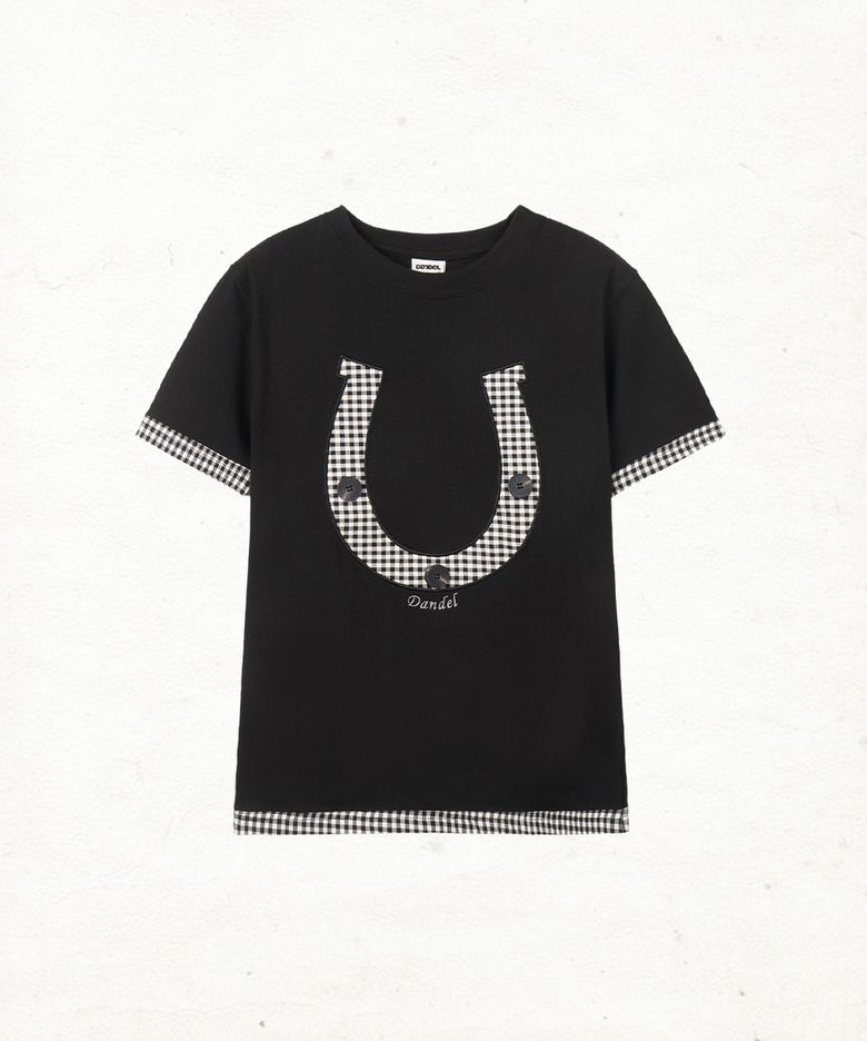 DD horseshoe check applique tee (BLACK)