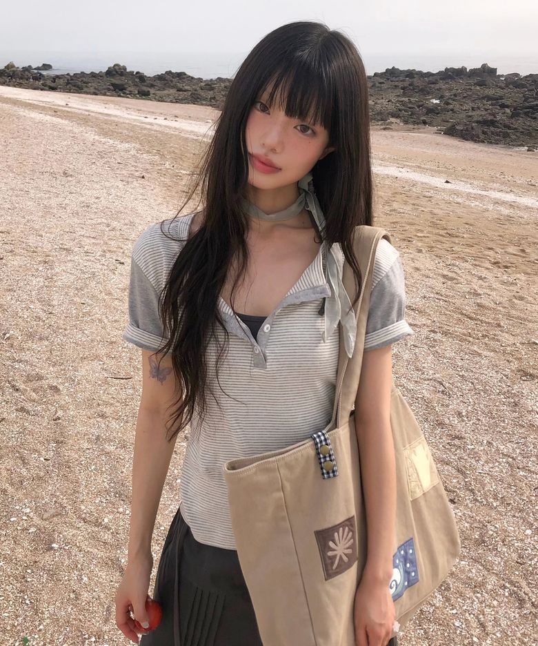 DD mixed pattern henley neck tee (ST GREY)