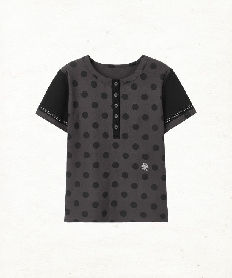 DD mixed pattern henley neck tee (DT BLACK)