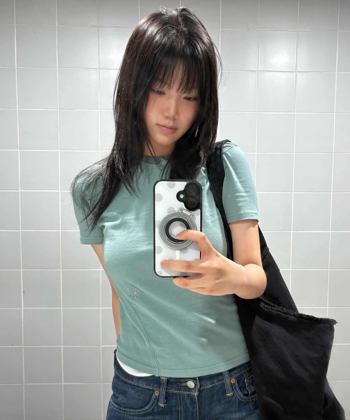 단델(DANDEL) DD asym side rib tee (DUSTY MINT)
