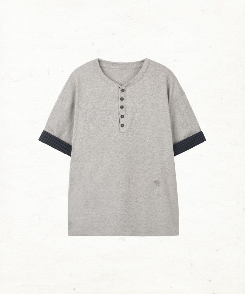 DD check roll-up henley neck tee (GREY)