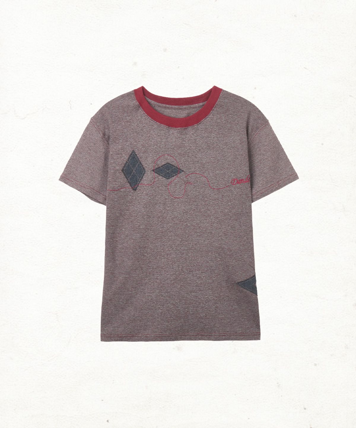 단델(DANDEL) DD argyle applique stripe tee (RED)