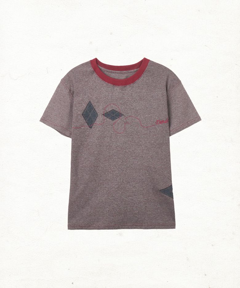DD argyle applique stripe tee (RED)