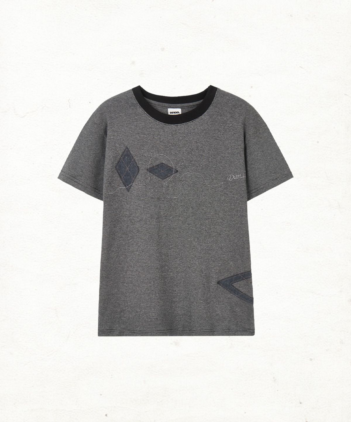 단델(DANDEL) DD argyle applique stripe tee (BLACK)