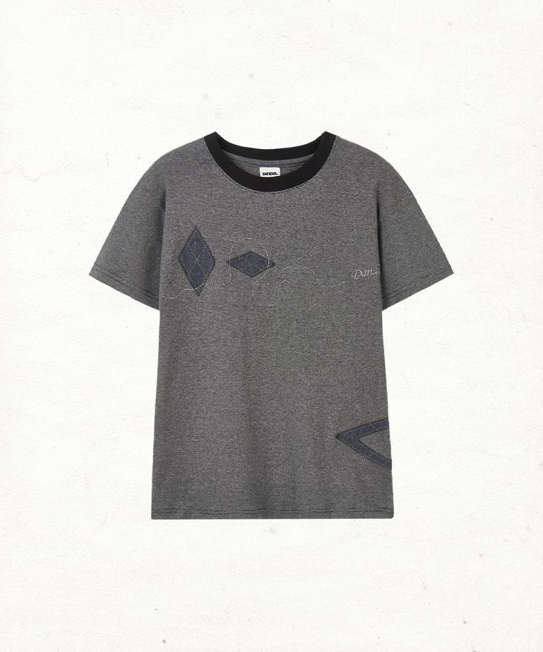 DD argyle applique stripe tee (BLACK)