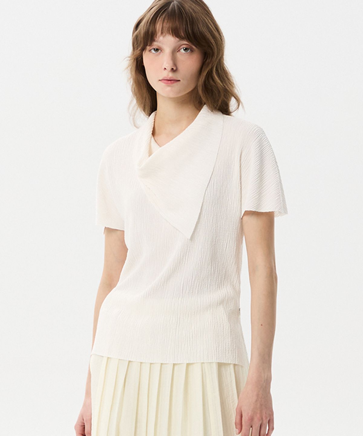 미드앤로우(MIDNLOW) Pleats Scarf T-shirts (Ivory)
