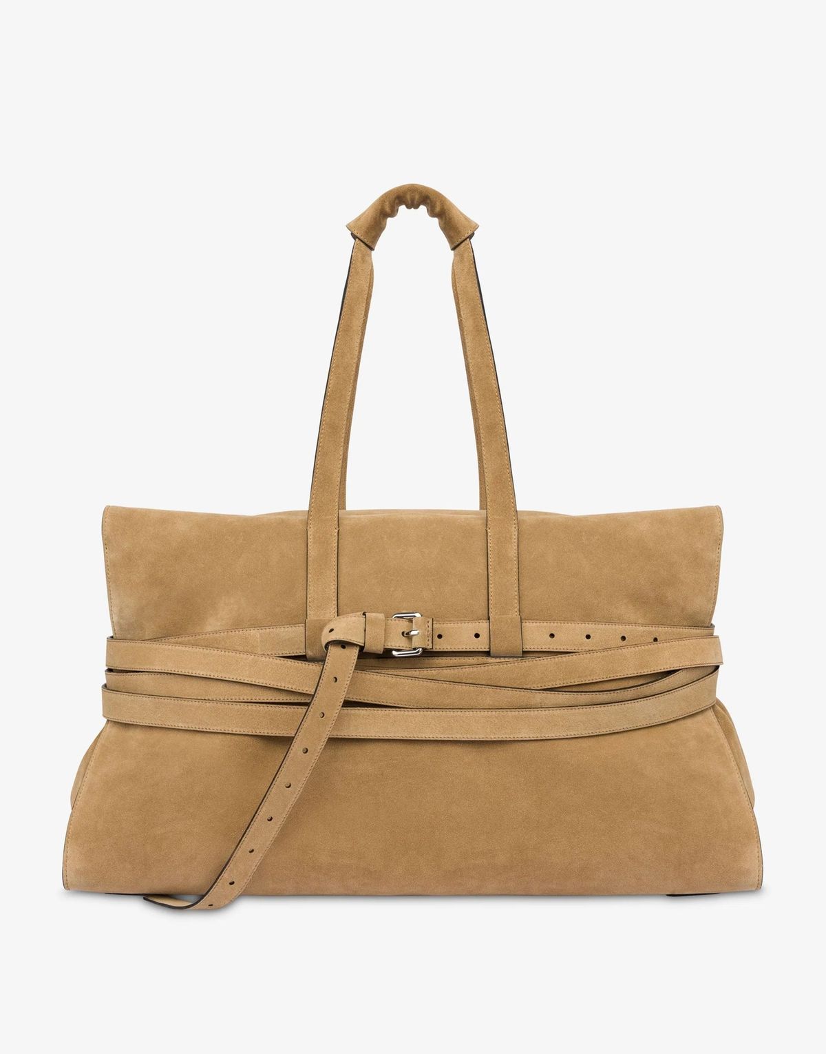 모스키노(MOSCHINO) 타이 미 스웨이드 라지 보스턴백 BEIGE