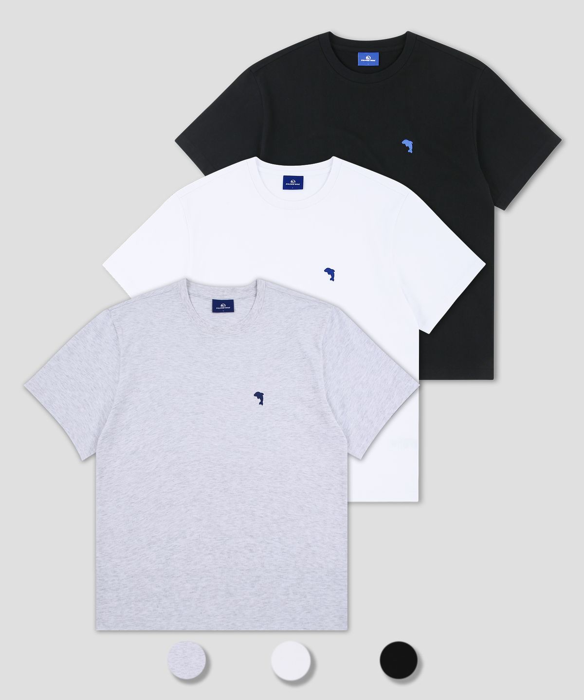돌핀웨이브어패럴(DOLPHIN WAVE APPAREL) [3팩]돌핀 미니 체인자수 16수 반팔티셔츠 쿨그레이&화이트&블랙 3패키지