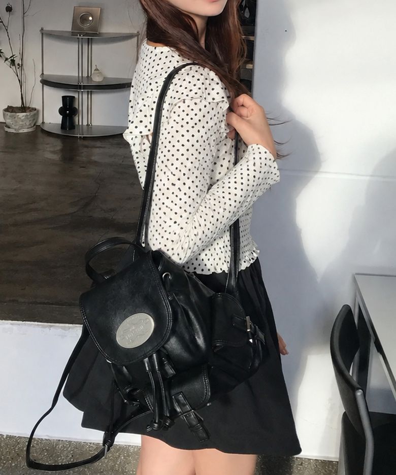[Leather] Nostalgia Non Twinkle Backpack BLACK