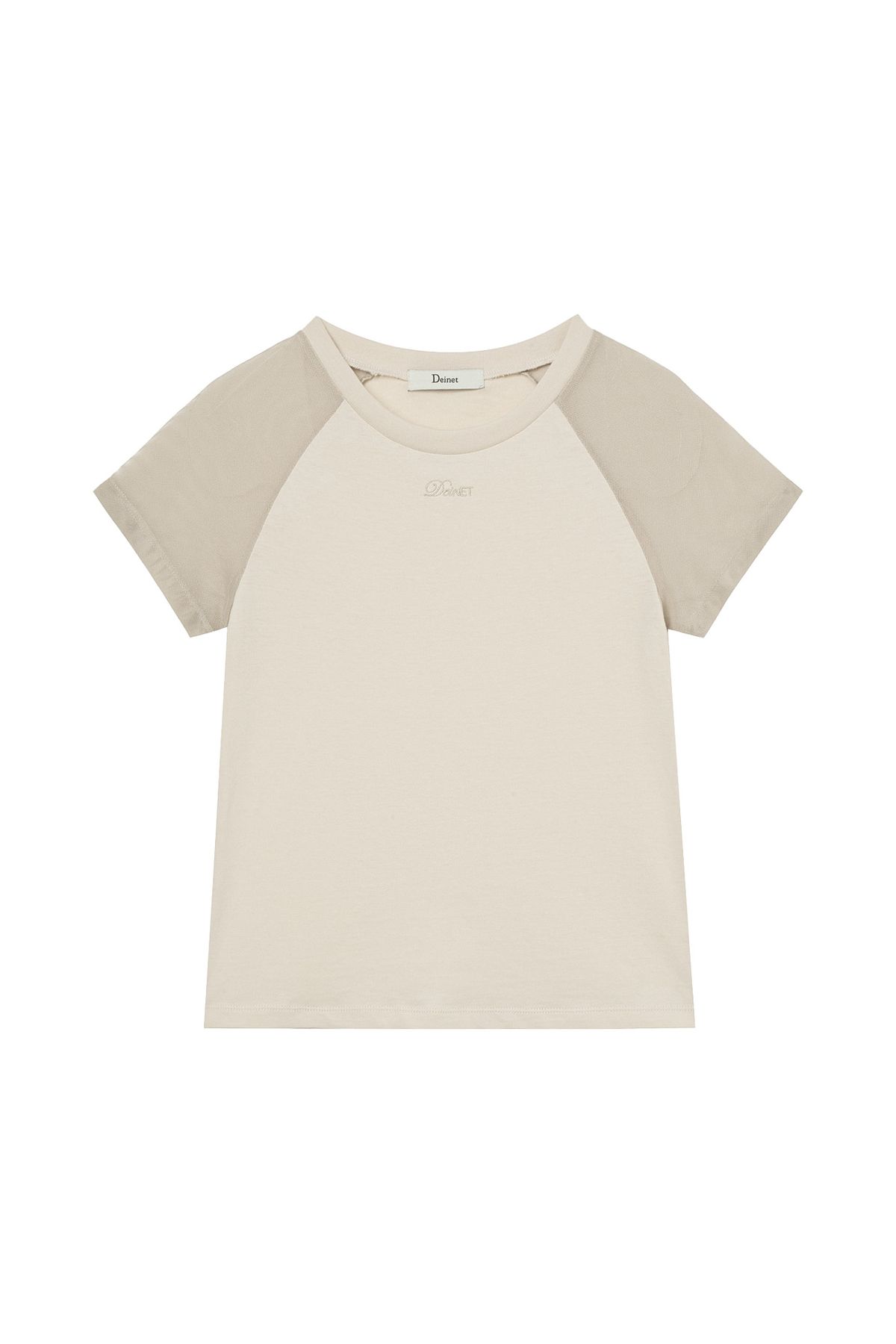 다이닛(DEINET) MESH CONTRAST RAGLAN T-SHIRT IN BEIGE
