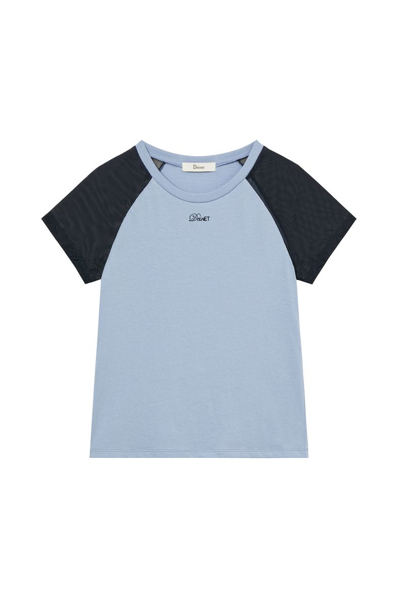 MESH CONTRAST RAGLAN T-SHIRT IN BLUE