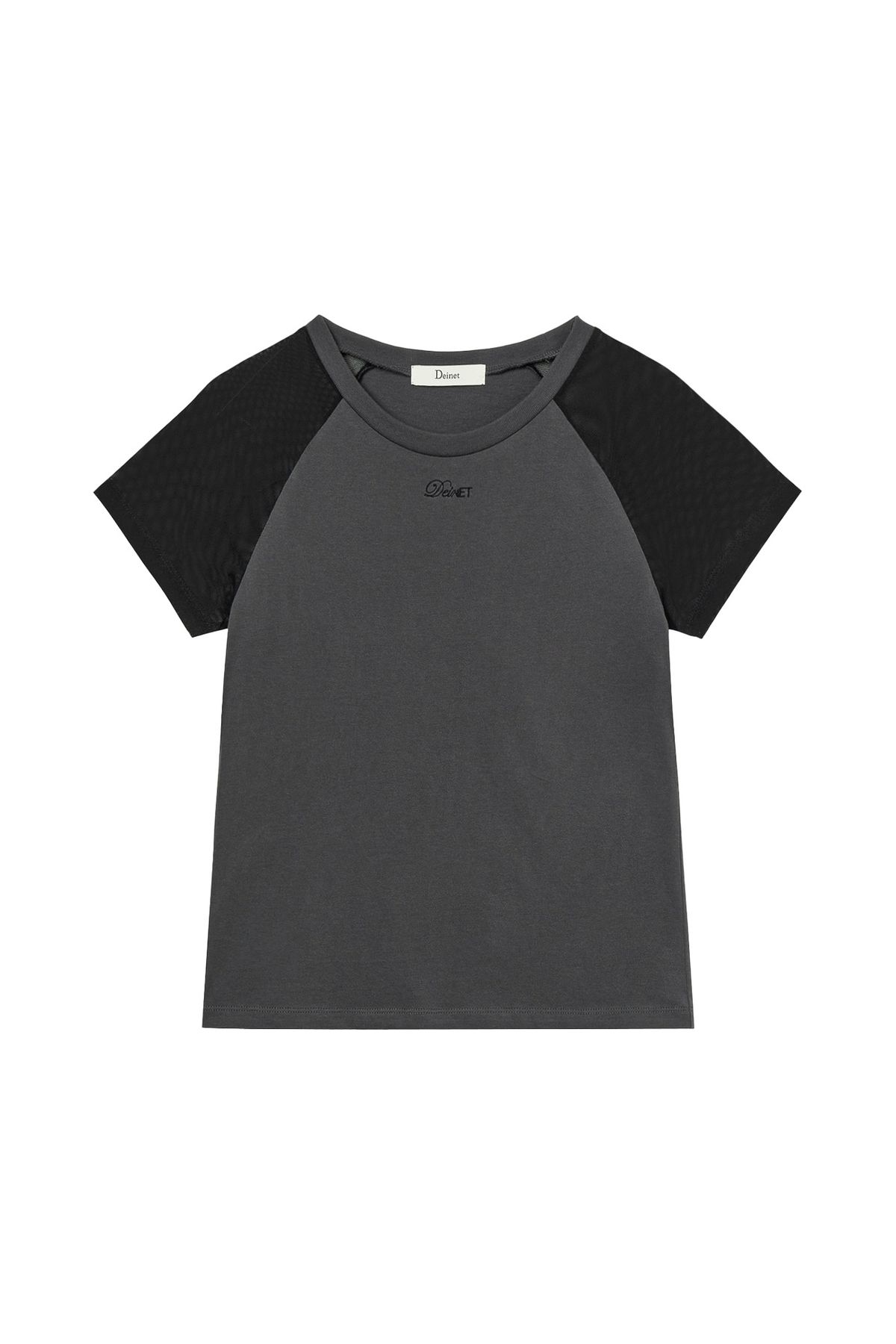 다이닛(DEINET) MESH CONTRAST RAGLAN T-SHIRT IN CHARCOAL