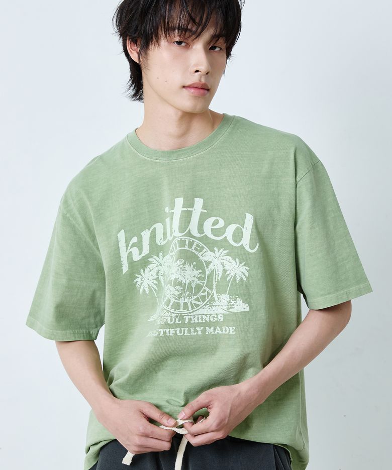 (UNISEX) 피그먼트 팜트리 그래픽 티셔츠 WASHING GREEN