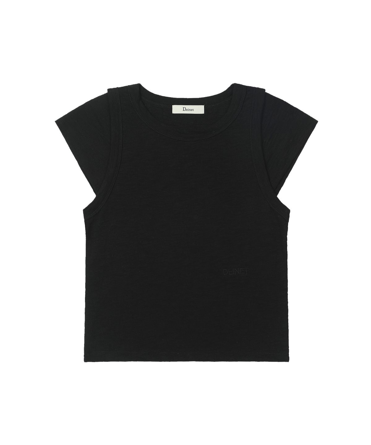 다이닛(DEINET) SLUB CAP SLEEVE T-SHIRT IN BLACK
