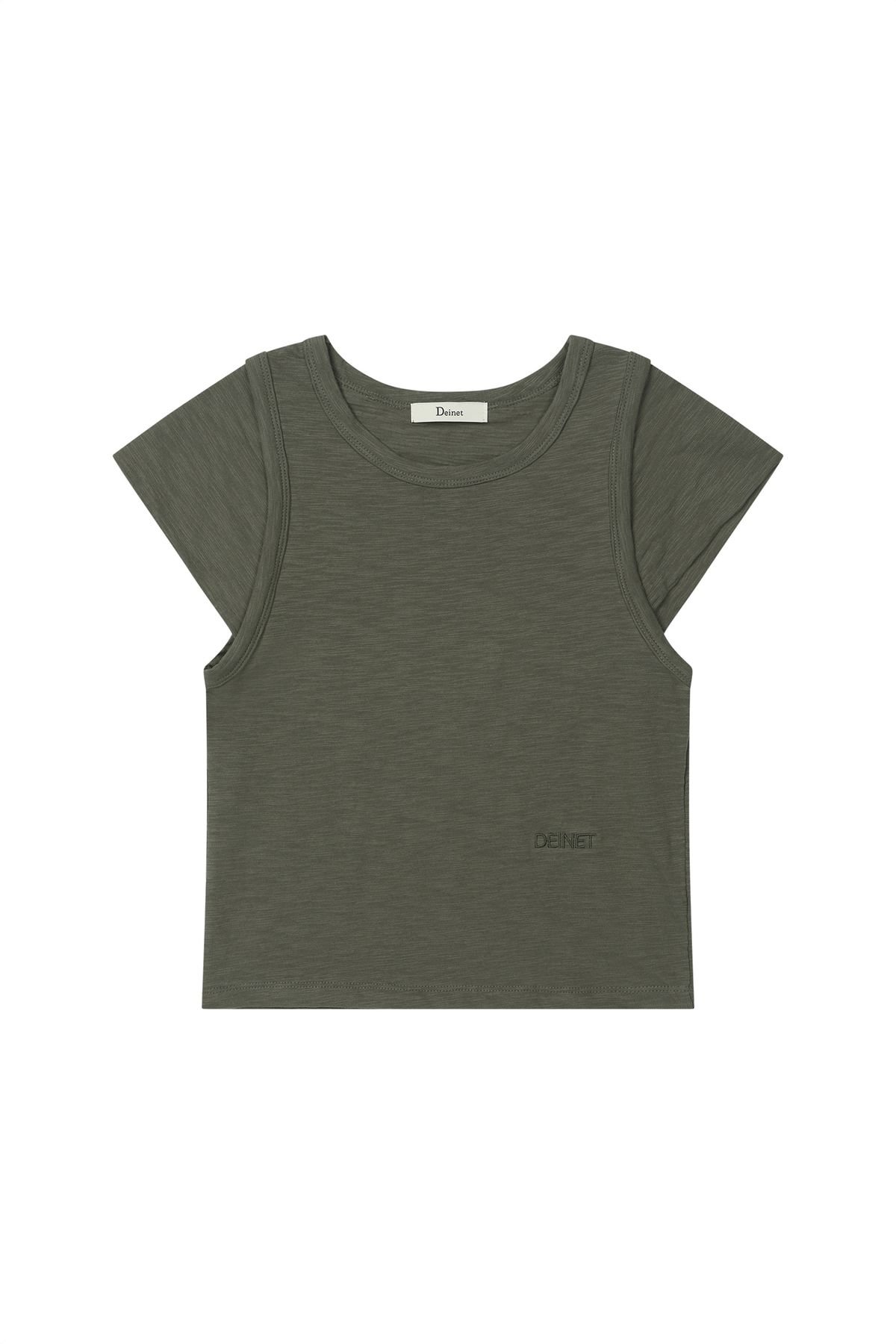 다이닛(DEINET) SLUB CAP SLEEVE T-SHIRT IN KHAKI