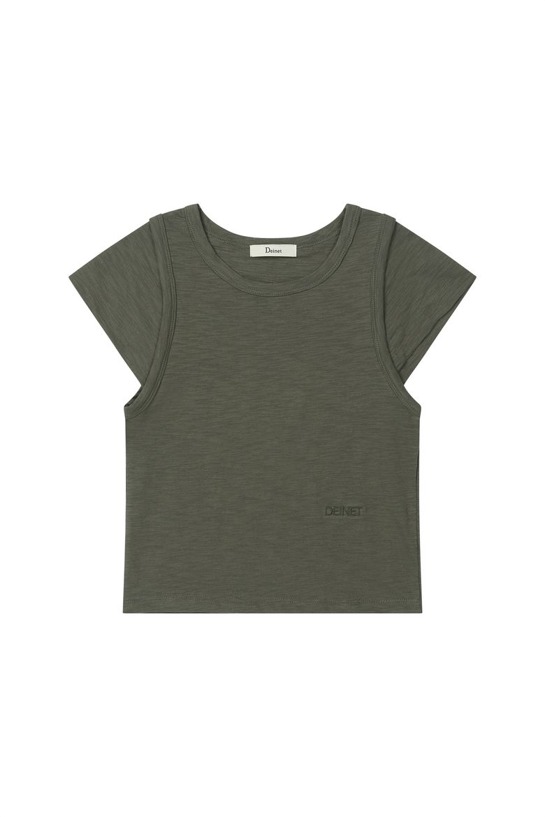 SLUB CAP SLEEVE T-SHIRT IN KHAKI