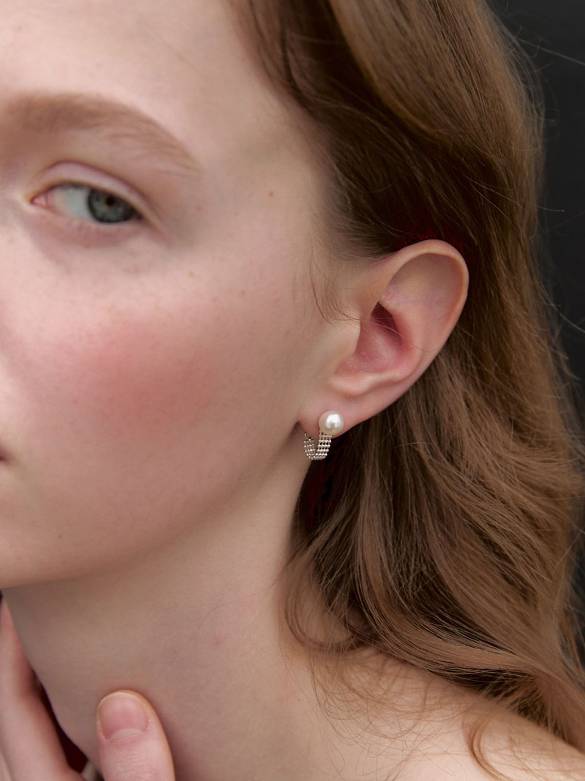 미메시(MIMESI) [925 silver] Ball Band Chain Earring (pearl)