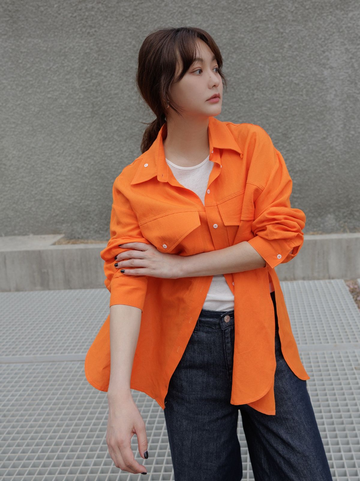 루몽드(LUMANDE) 투웨이 카라 린넨 오버 셔츠