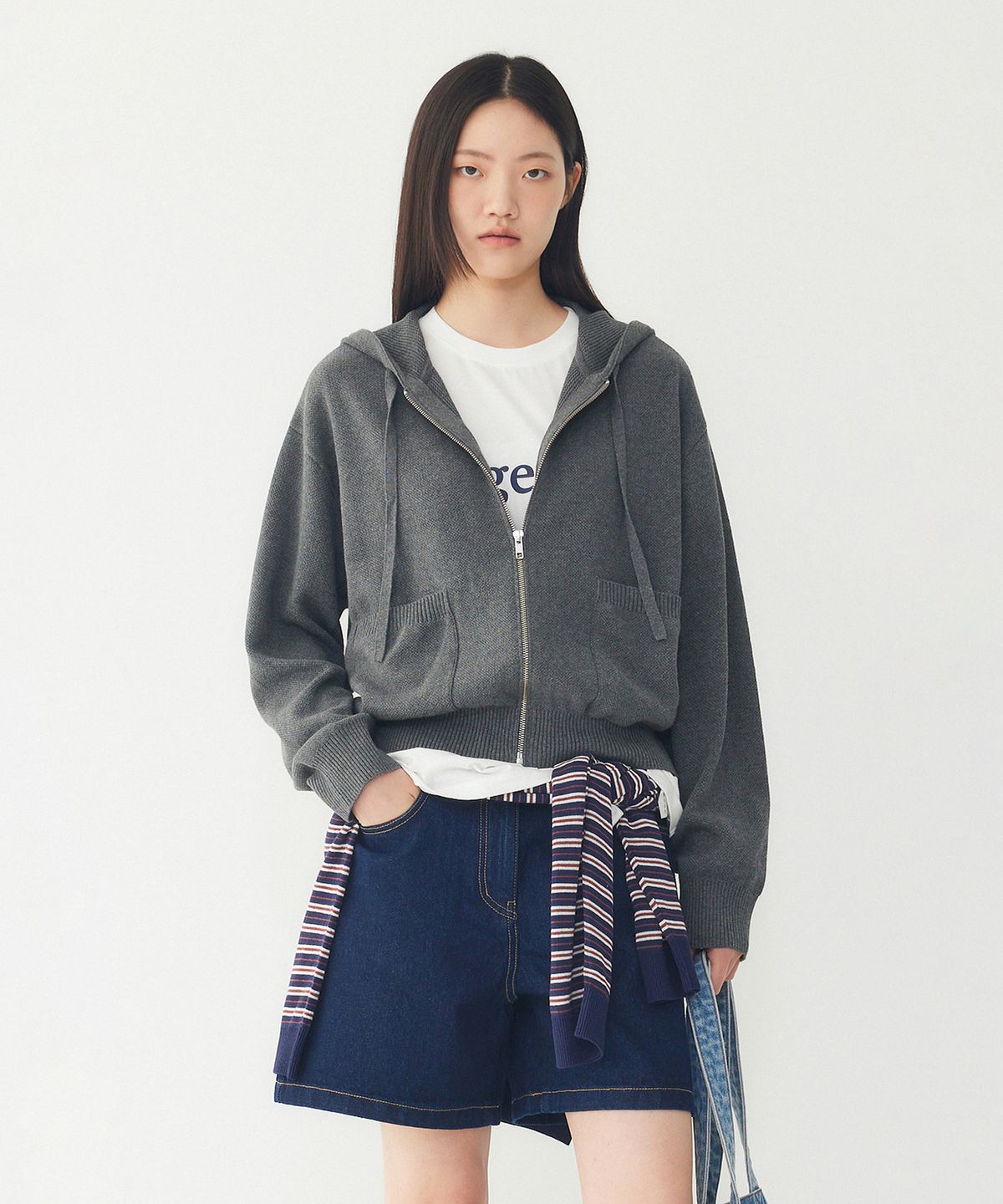 스튜디오 톰보이(STUDIO TOMBOY) 포켓 포인트 후드 집업 가디건_멜란지 다크그레이 9176351972